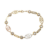 Zirconia Tri-Color Halo Star Elongated Fancy Bracelet (14K)