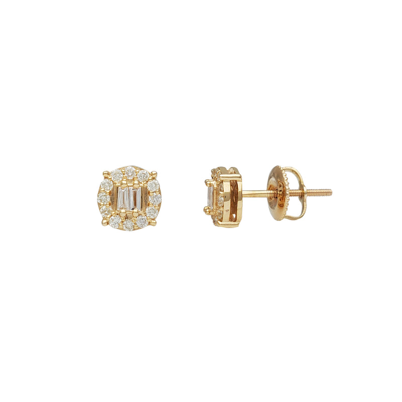 Diamond Round & Baguette Onigiri Stud Earrings (14K)