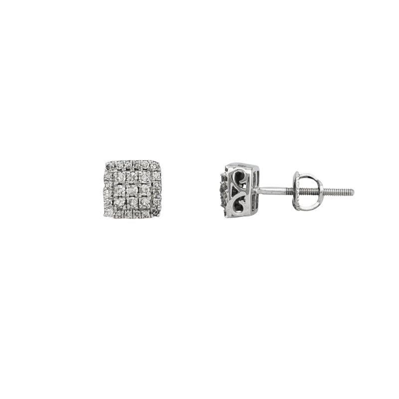 Diamond Cluster Square Halo Stud Earrings (14K)