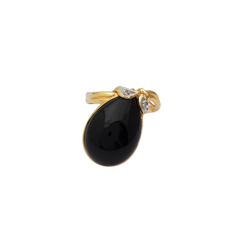 Cabochon Black Onyx Teardrop Ring (14K)