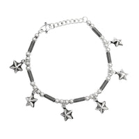 Antique Finish Puffy Star Charm Bracelet (Silver)
