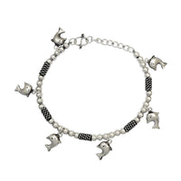 Antique Finish Puffy Dolphin Charm Bracelet (Silver)