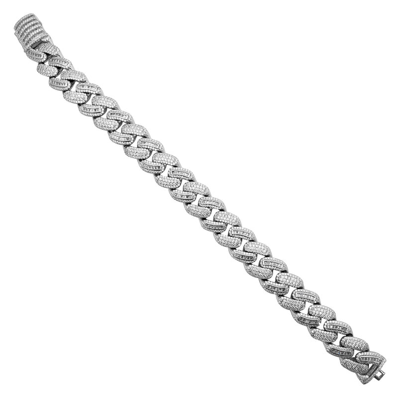 Zirconia Baguette Cuban Bracelet (Silver)