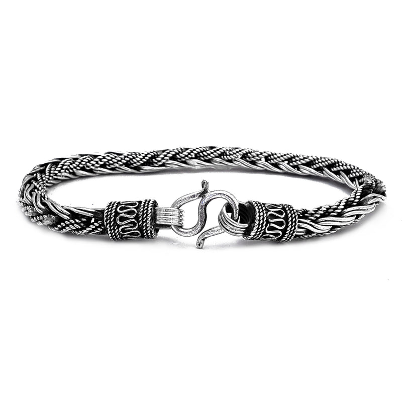 Square Wheat Breaded Textured Bracelet (Silver)