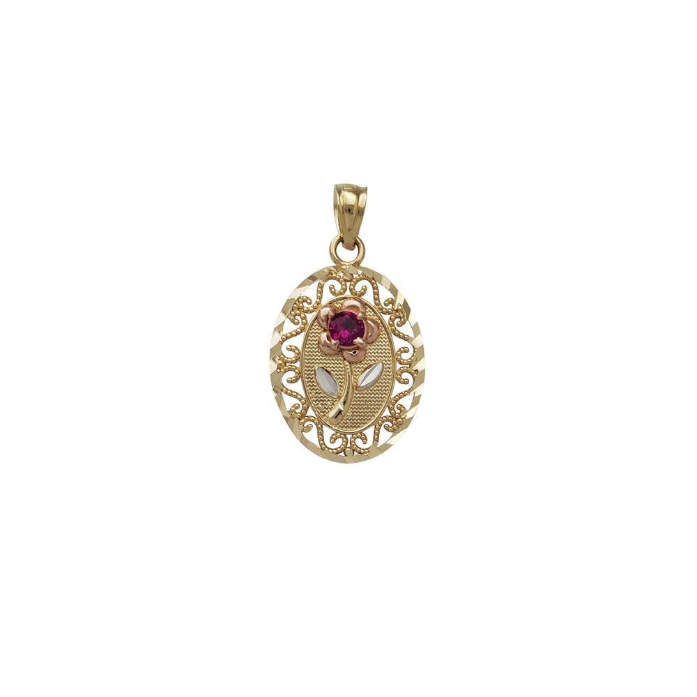 Zirconia Filigree-Diamond Cuts Flower Pendant (14K)