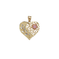 Zirconia Filigree Diamond-cut Flower Heart Pendant (14K)