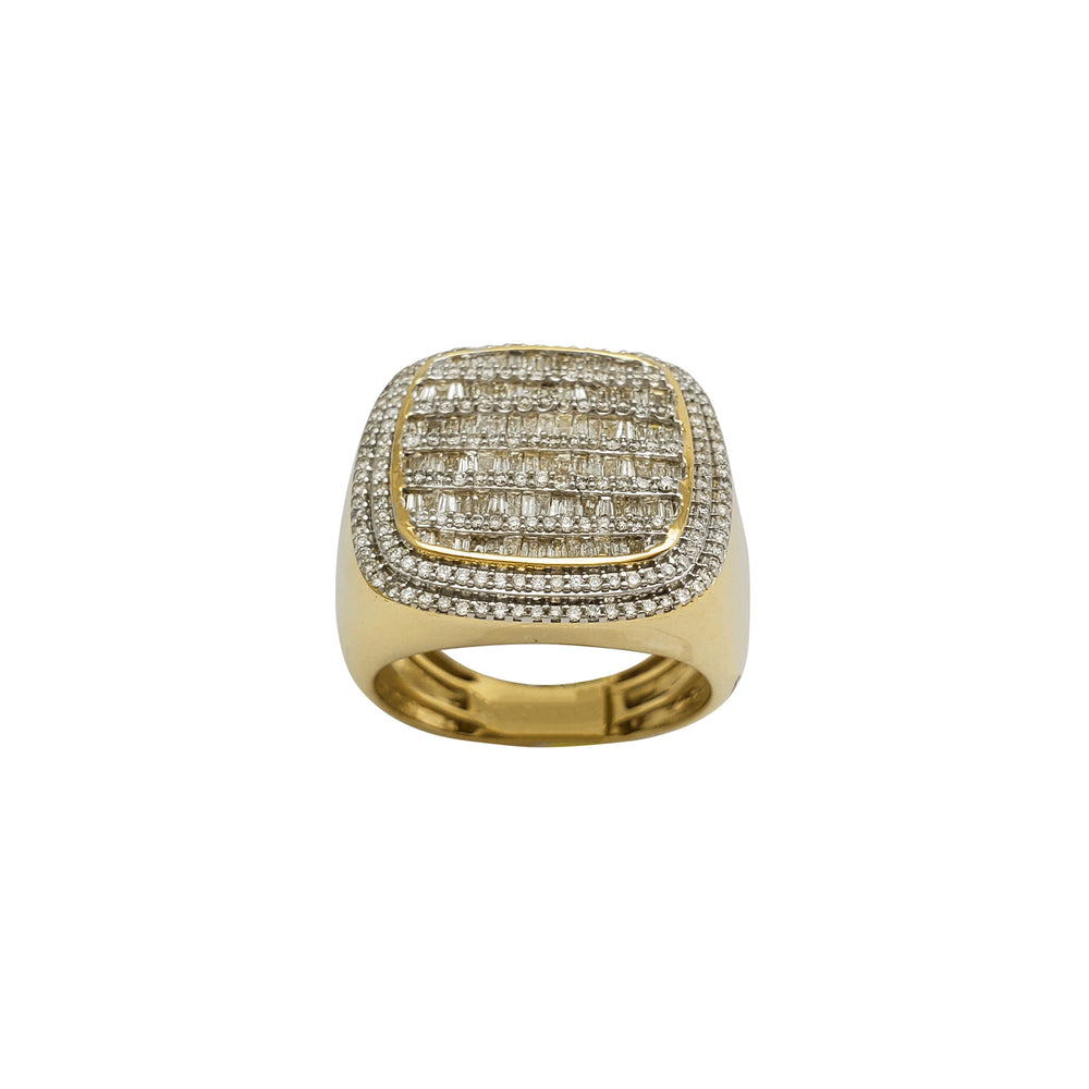 Diamond Baguettes & Round Signet Ring (14K)