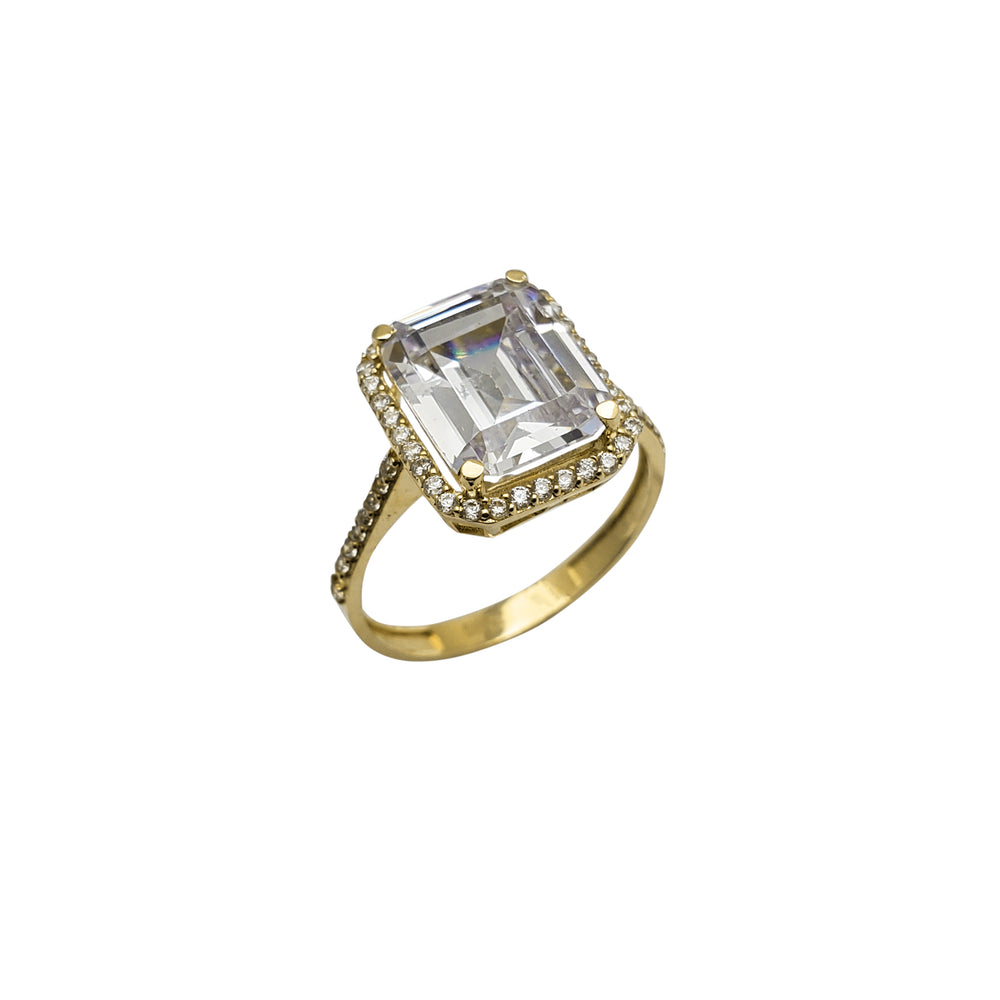 Zirconia Pave Emerald Cut Engagement Ring (14K)
