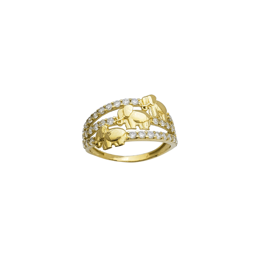 Zirconia Three-Elephants Ring (14K)