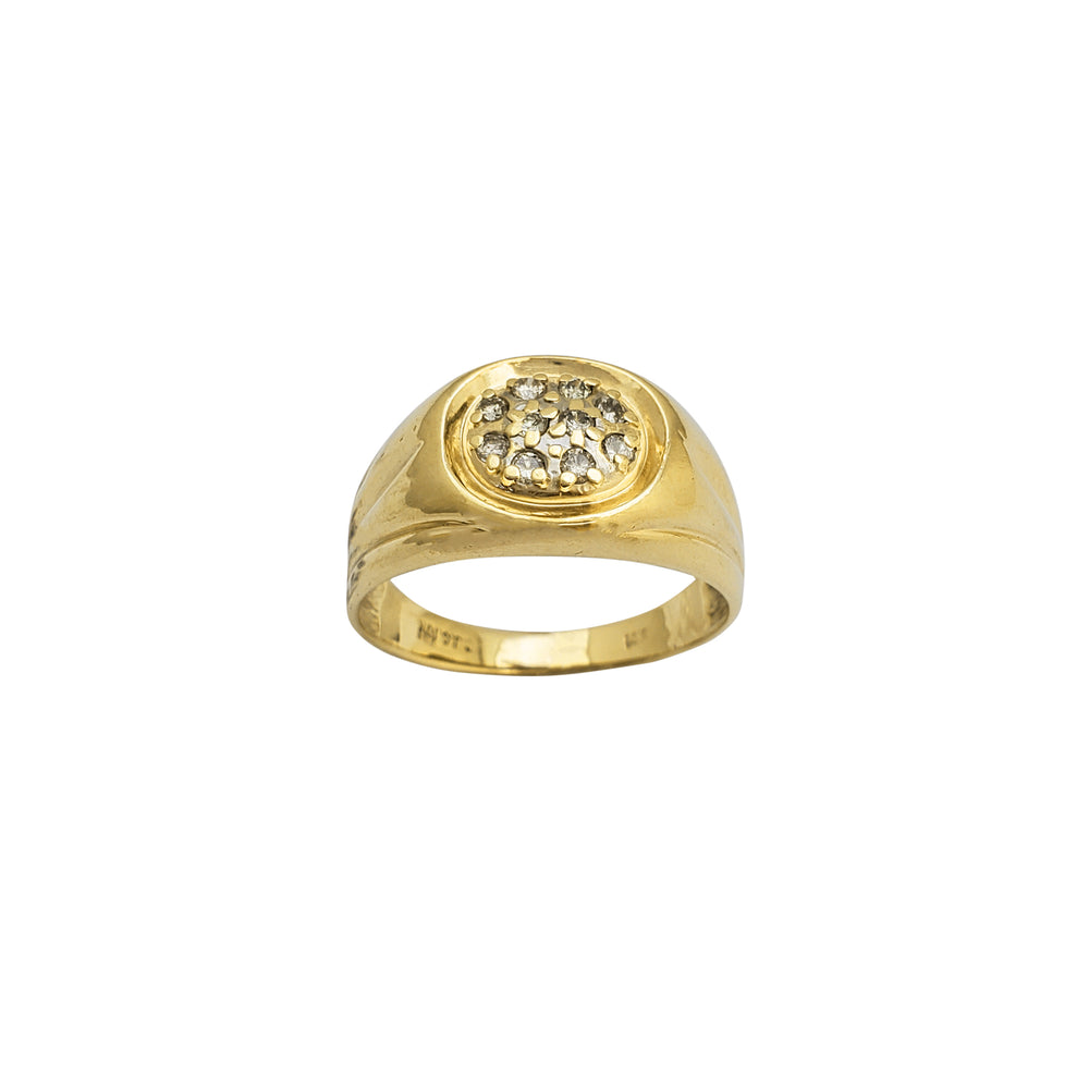 Zirconia Cluster Oval Horizontal Signet Men's Ring (14K)