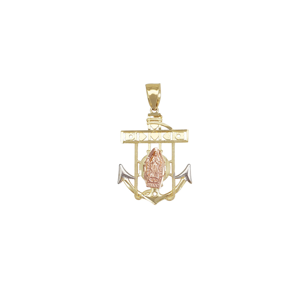Tri-Color Virgin Mary Anchor Pendant (14K)