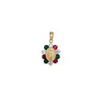 Zirconia Green, White & Red Virgin Mary Pendant (14K)