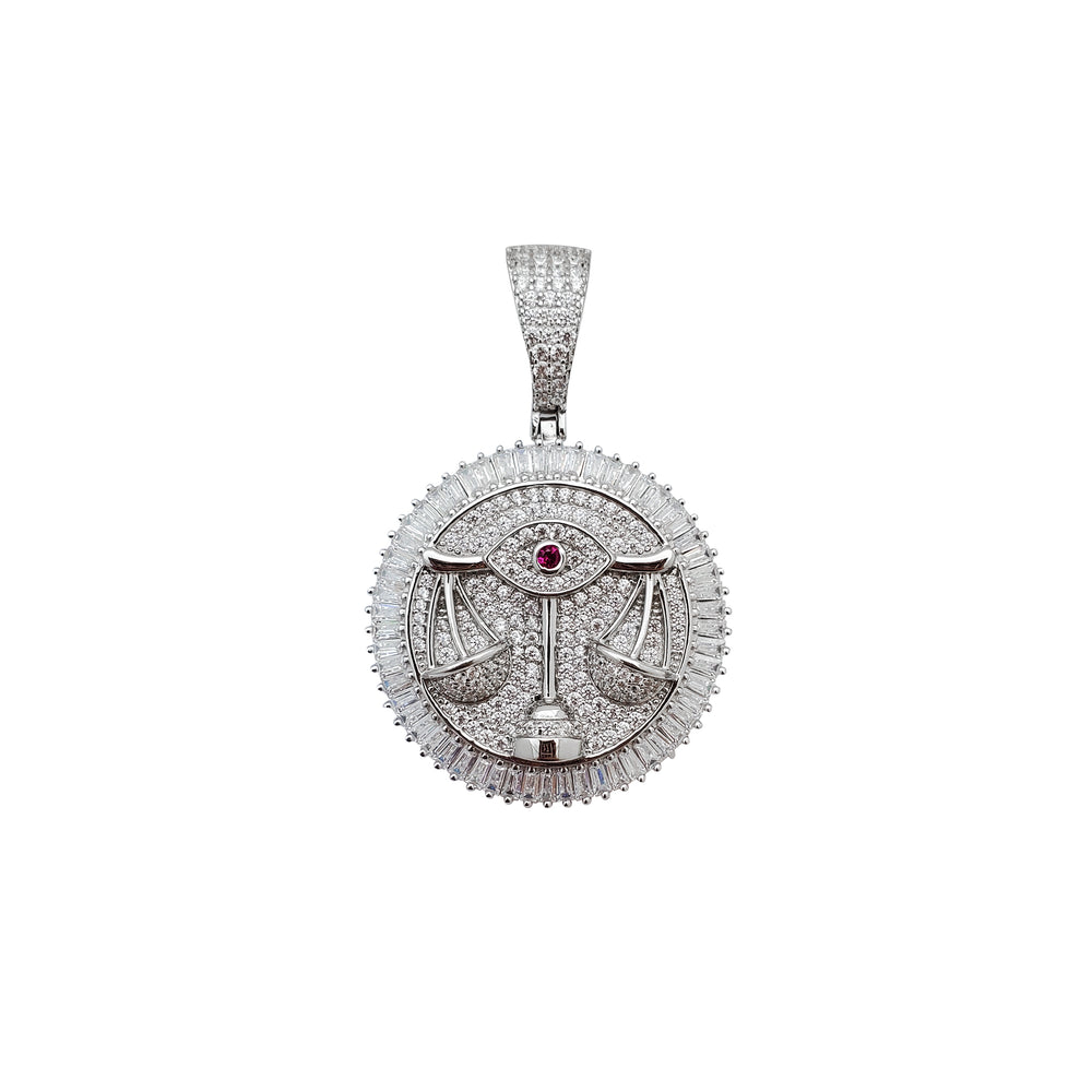 Zirconia Red-Eye Libra Zodiac Sign Pendant (Silver)