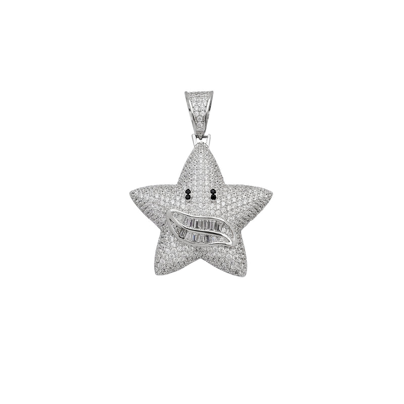 Zirconia Baguette & Round Smiley Star Pendant (Silver)