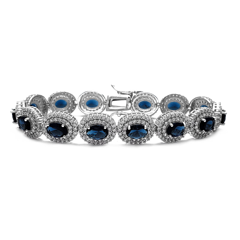 Zirconia Blue Oval Stone Bracelet (Silver)