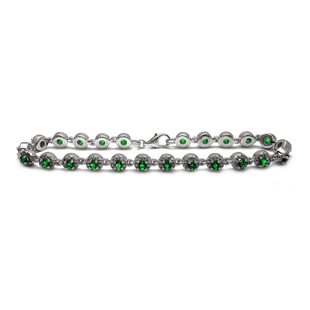 Zirconia Green Round Pave Tennis Munduwa (Azurfa)