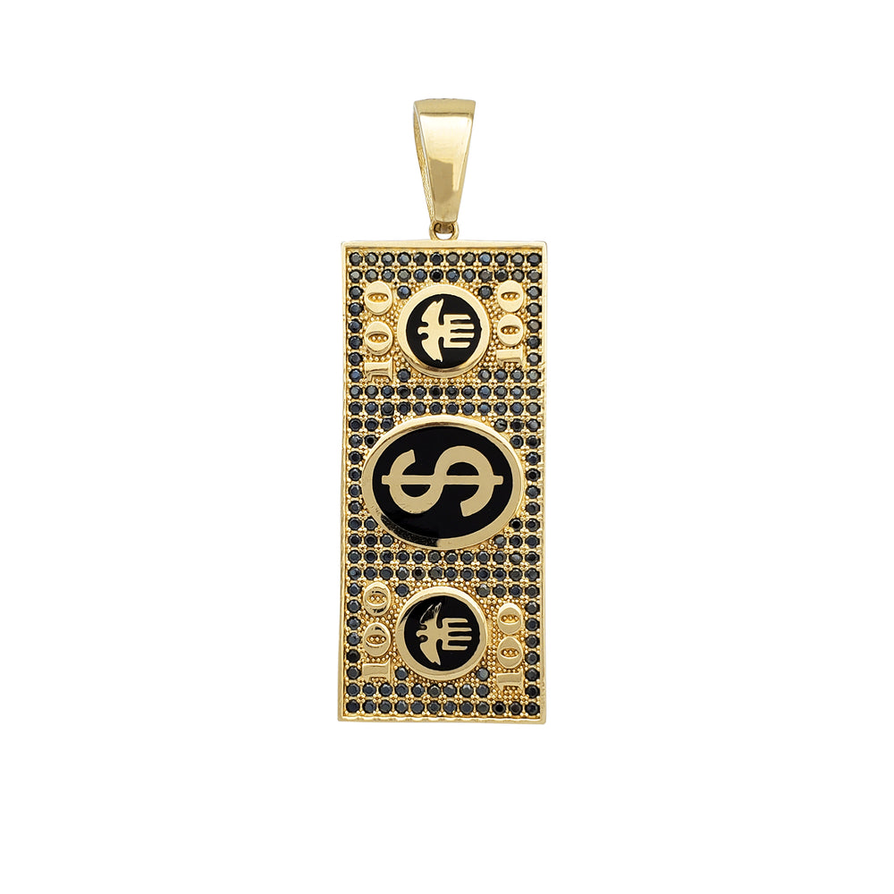 Zirconia Black Hundred-Dollar-Bill Pendant (14K)