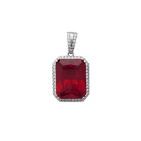 [July] Zirconia Red Emerald Cut Birth-Stone Pendant (Silver)