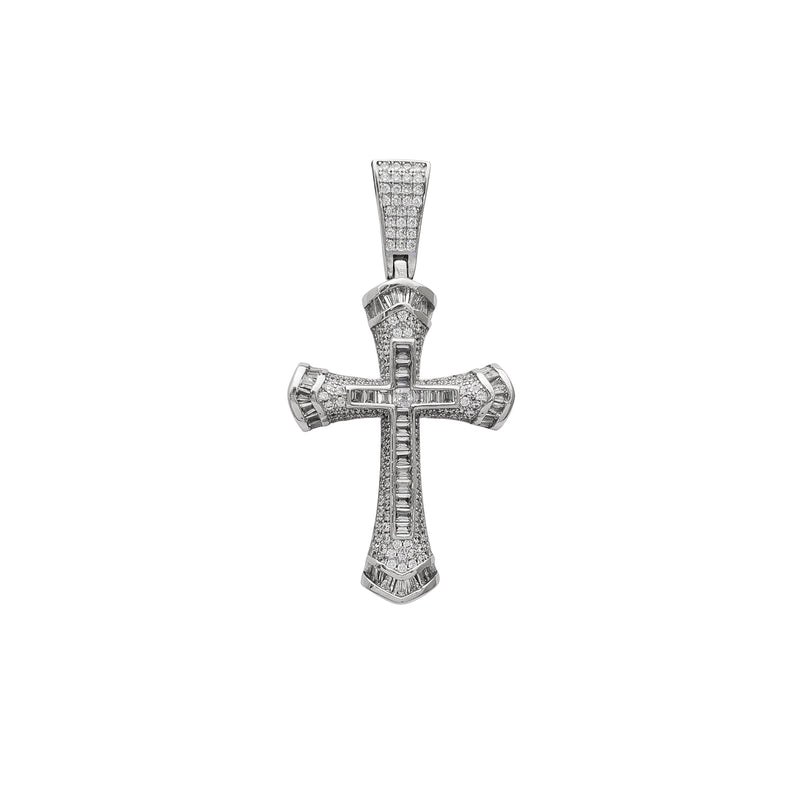 Zirconia Baguette & Round Cross Pendant (Silver)