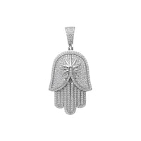 Zirconia Iced-Out Hamsa Hand Pendant (Silver)