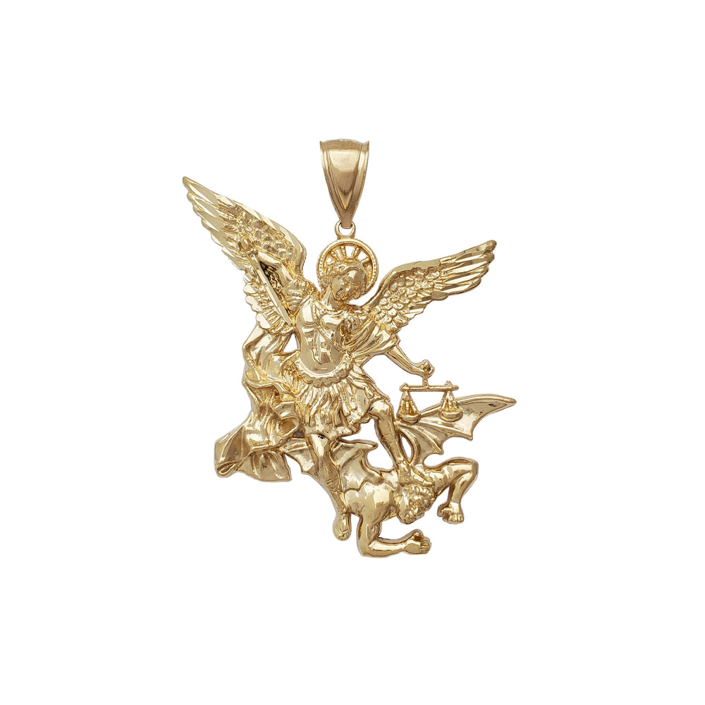 Diamond-Cuts Textured Saint Michael Pendant (14K)