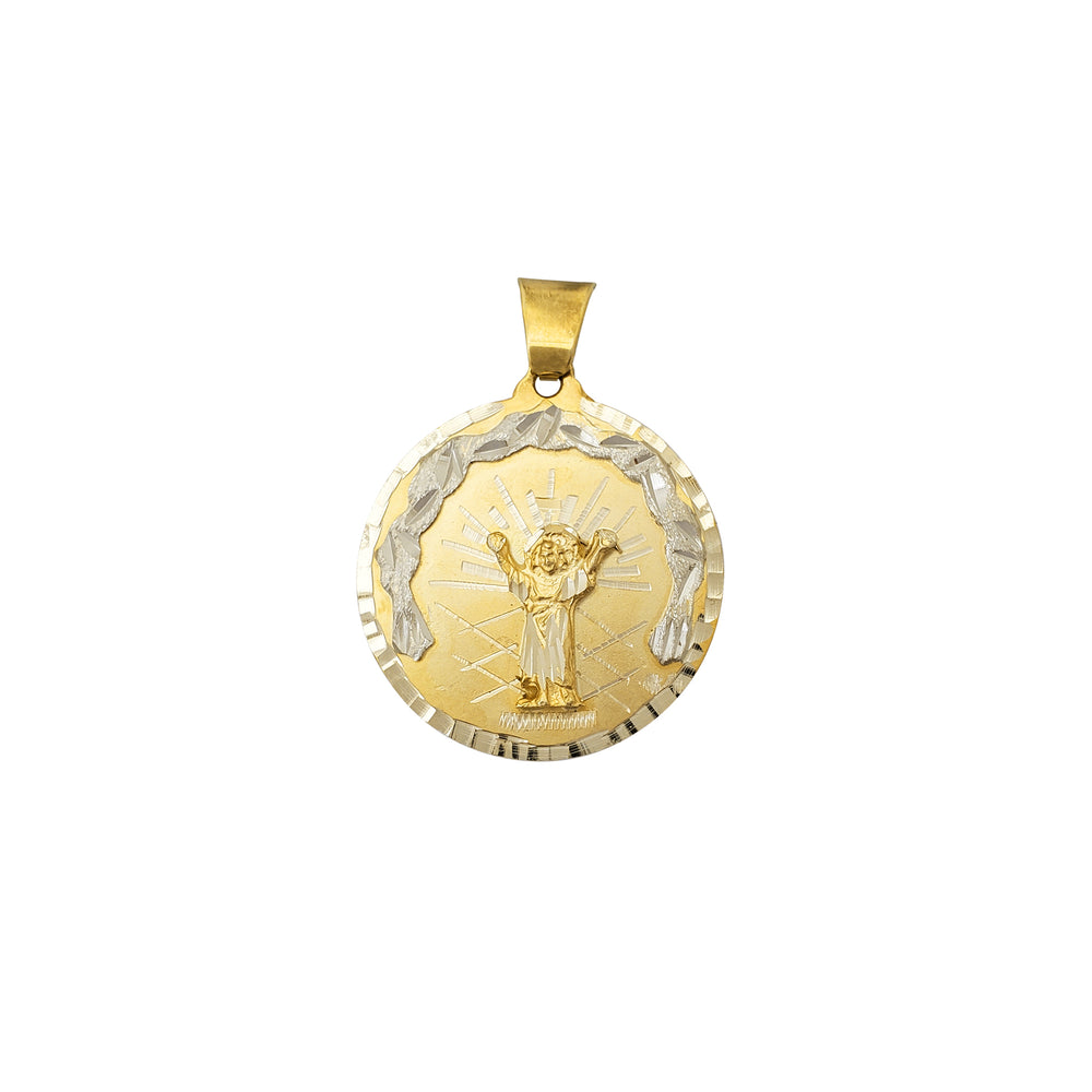 Two-Tone Halo Divine Child Medallion Pendant (14K)