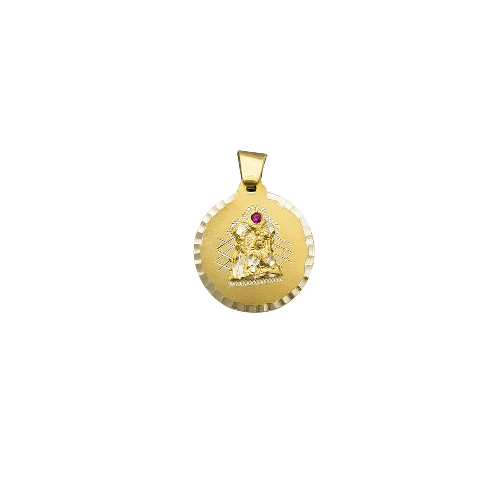 Zirconia Red-Stone Virgen Altagracia Medallion Pendant (14K)
