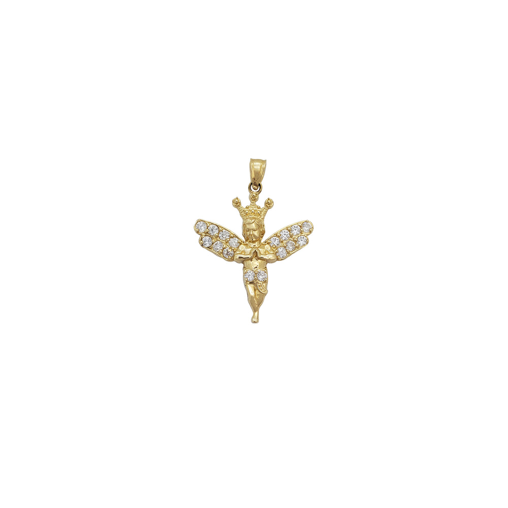 Zirconia Praying Hands Crown Baby Angel Pendant (14K)