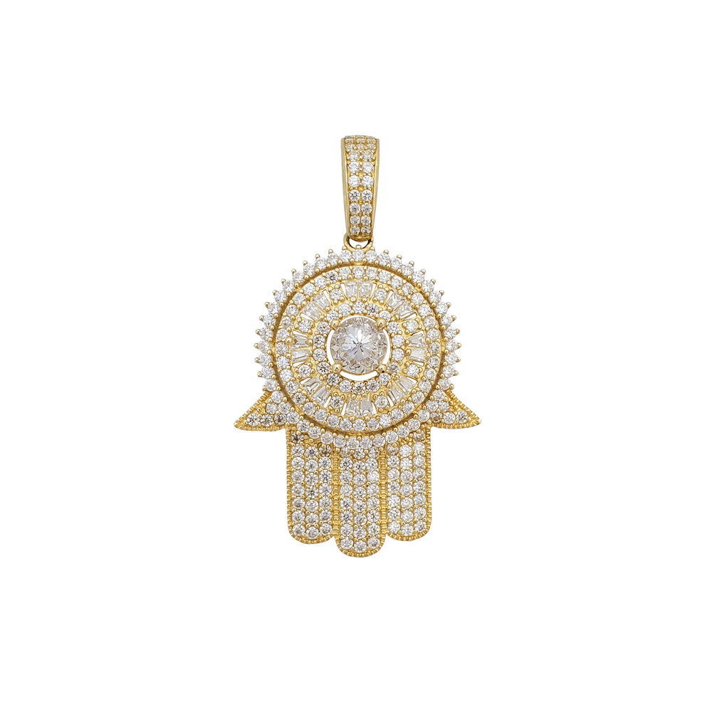 Zirconia Iced-Out Hamsa Hand Pendant (14K)