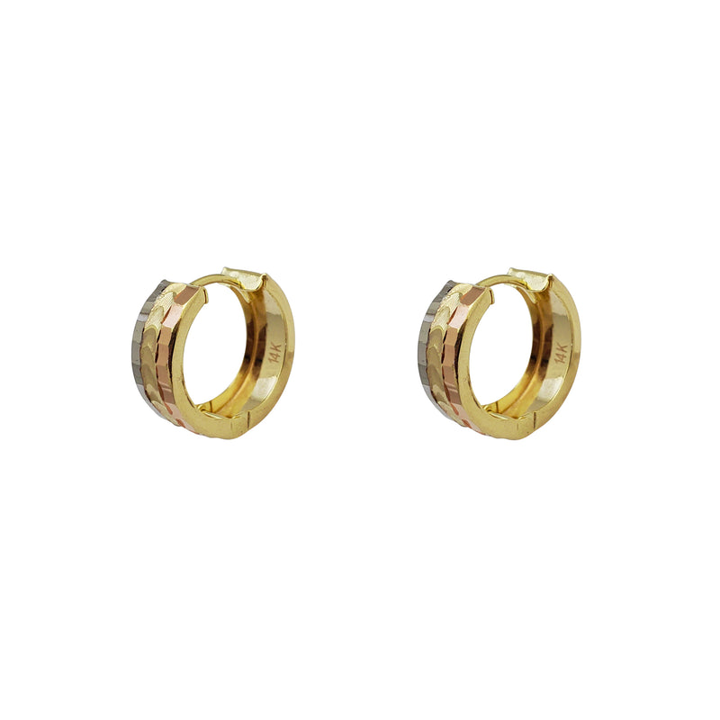 Tricolor Diamond-cuts Huggie Earrings (14K)