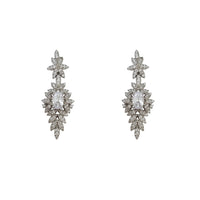 Zirconia Cluster Round & Oval-Shaped Drop Earrings (Silver)