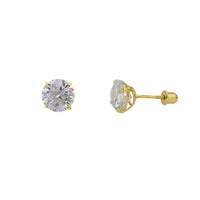 [Screw-back] Zirconia Round Solitaire Stud Earrings (14K)