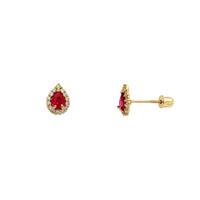 Tear Drop Around CZ Stud Earrings (14K)