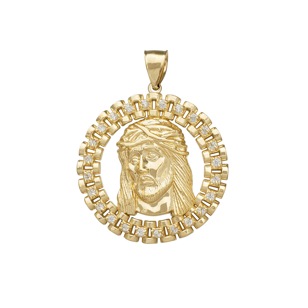 Zirconia Jesus Head Presidential Link Frame Pendant (14K)