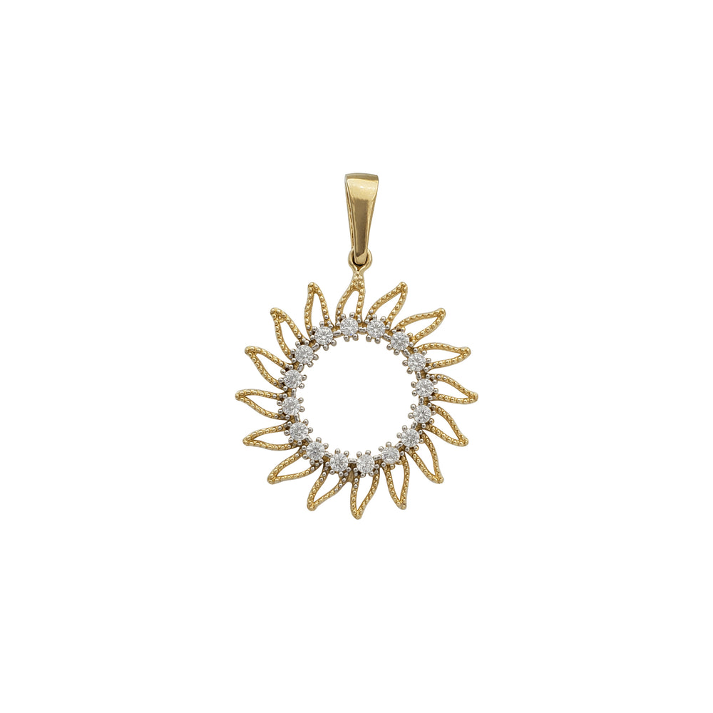 Zirconia Milgrain Sunburst Pendant (14K)