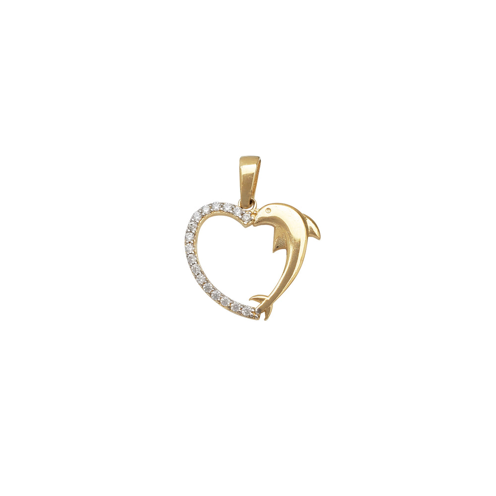 Zirconia Dolphin Heart Pendant (14K)