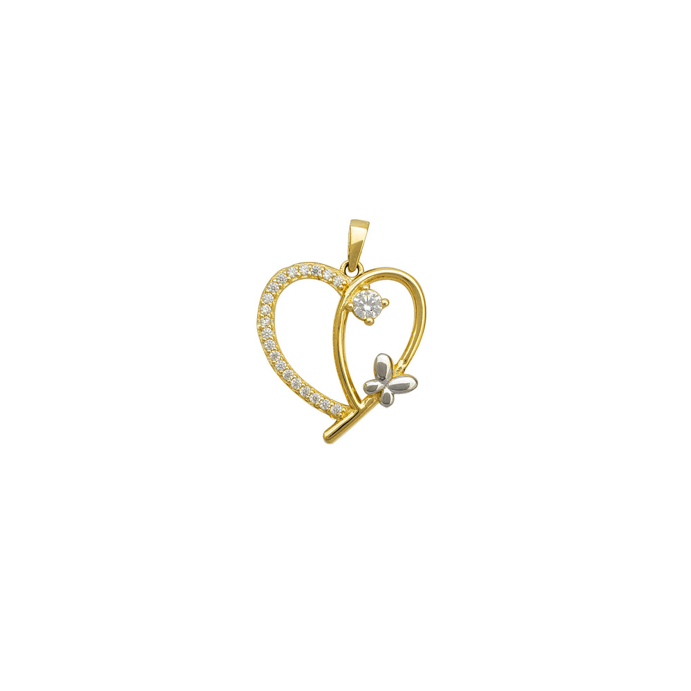Zirconia Silhouette-Heart Butterfly Pendant (14K)