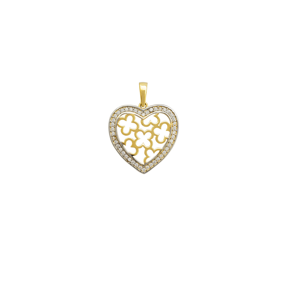 Zirconia Four-Clover Patterns Heart Pendant (14K)