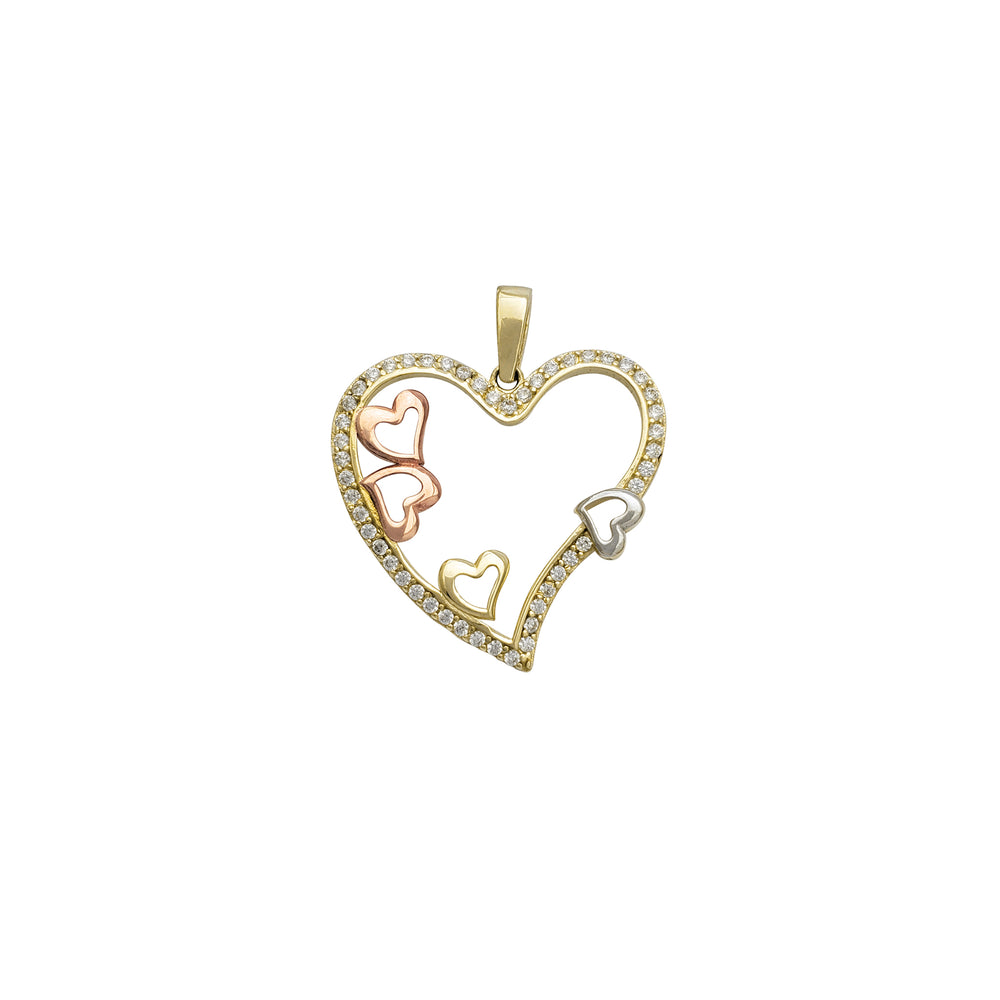 Zirconia Tricolor Heart Pendant (14K)
