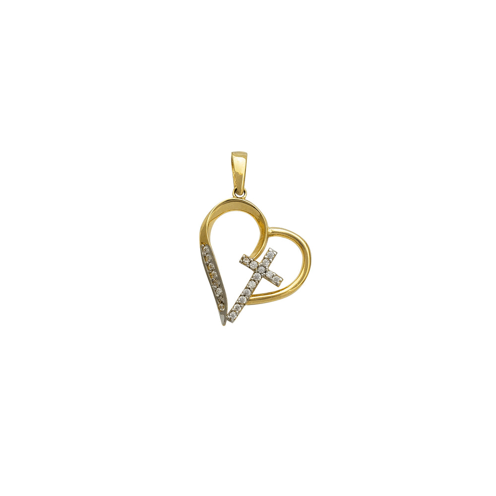Zirconia Heart & Cross Pendant (14K)