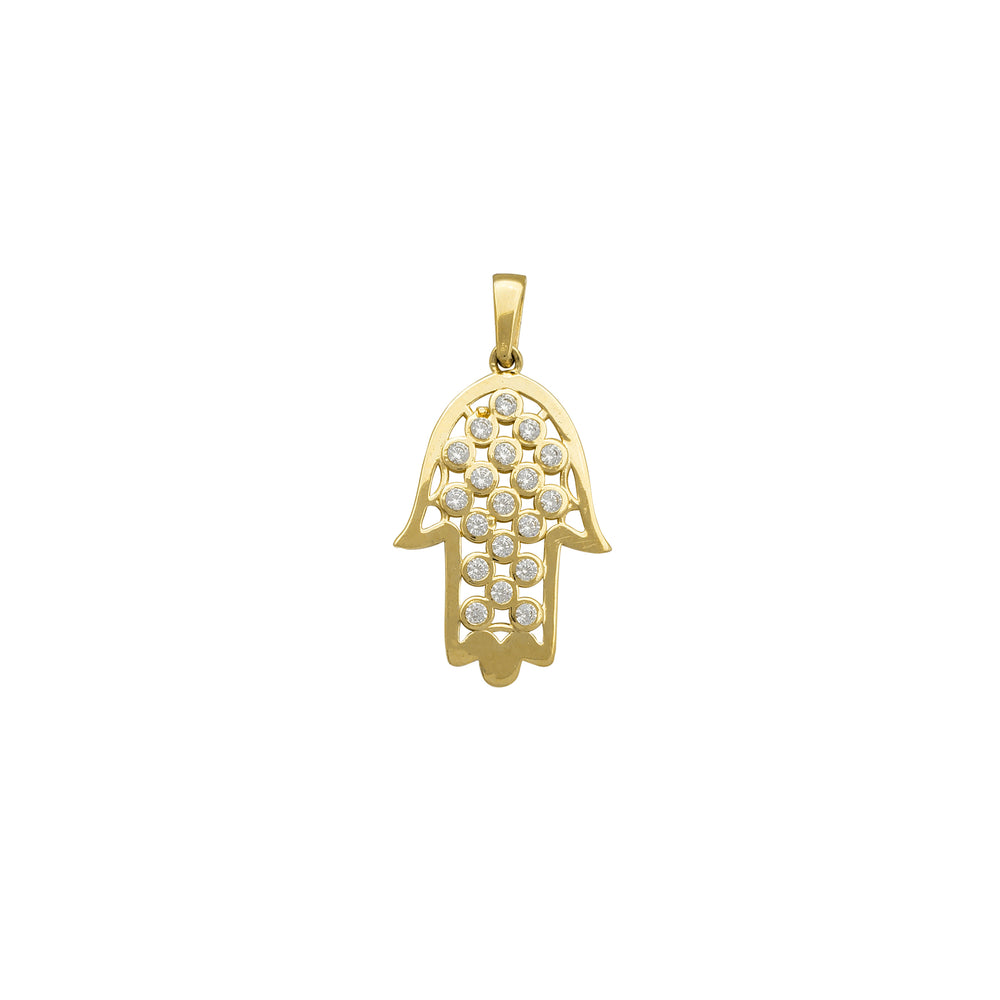 Zirconia Bezel Hamsa Hand Pendant (14K)