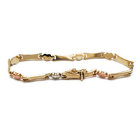 Tricolor Heart & Bar Fancy Link Bracelet (14K).