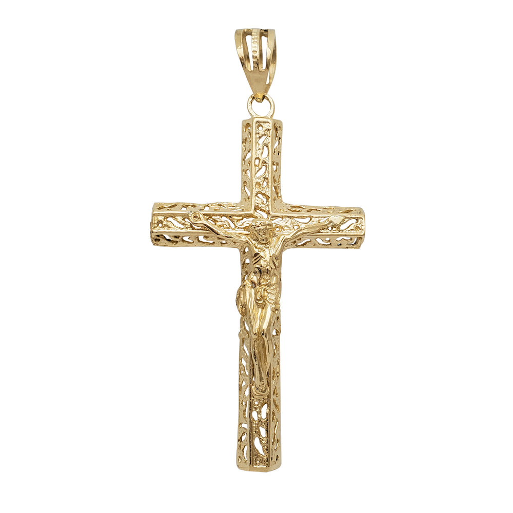 Solid Textured Crucifix Cross Pendant (14K)