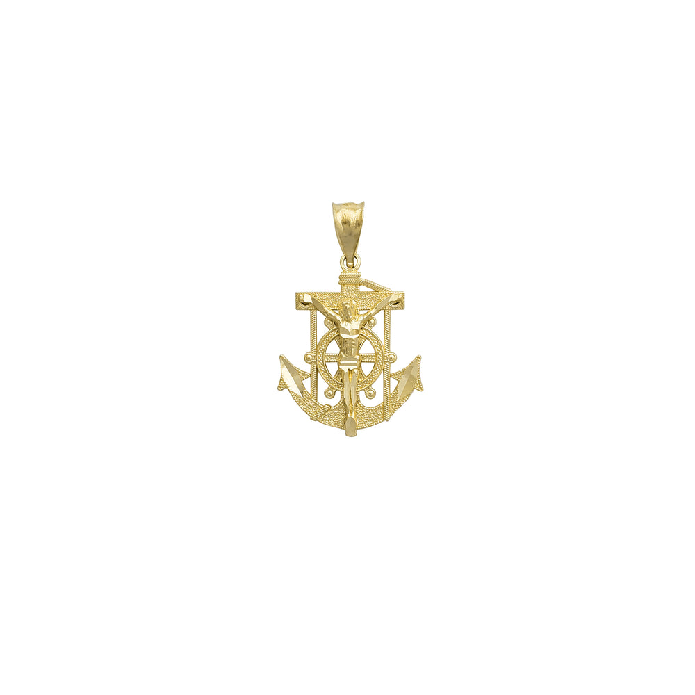 Diamond-cuts Roped Crucifix Anchor Pendant (14K)