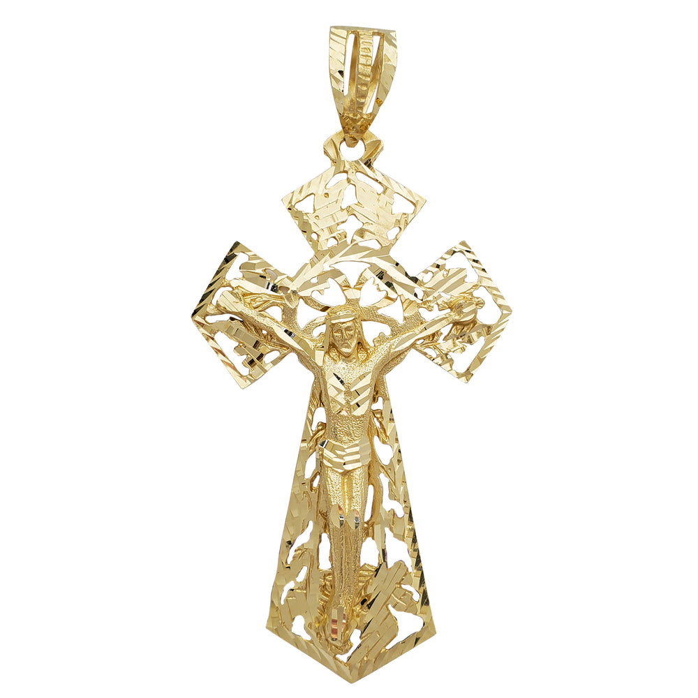 Solid Diamond-cuts Crucifix Cross Pendant (14K)