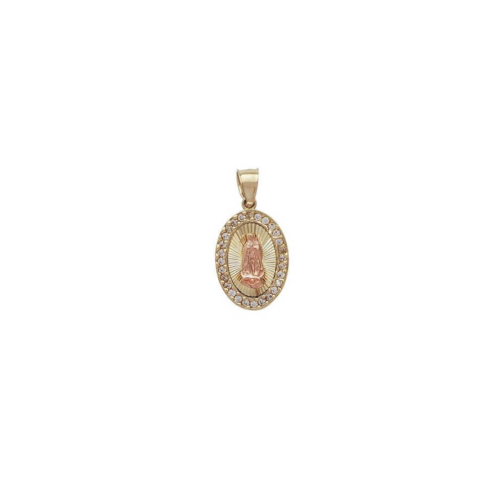 Zirconia Oval Radiant Virgin Mary Pendant (14K)
