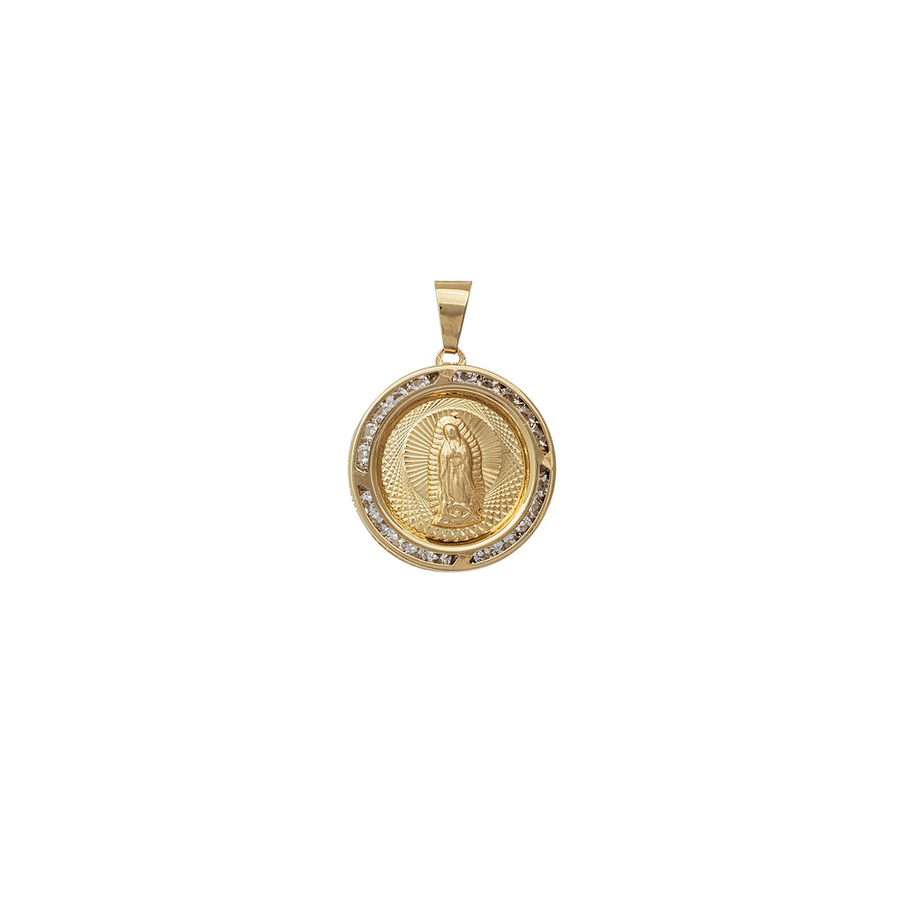 Zirconia Channel-setting Radiant Virgin Mary Round Pendant (14K)