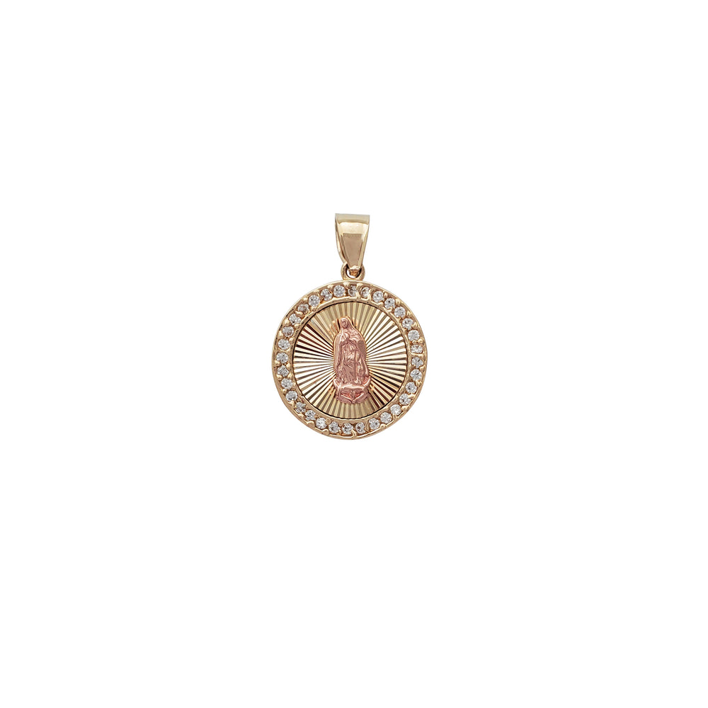 Zirconia Radiant Virgin Mary Round Pendant (14K)