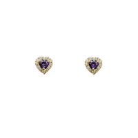 Zirconia Halo Heart Shape Stud Earrings (14K)