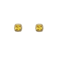 Zirconia Halo Cushion Shape Stud Earrings (14K)